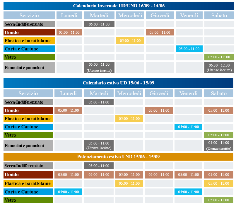 NUOVO CALENDARIO RACCOLTA RIFIUTI